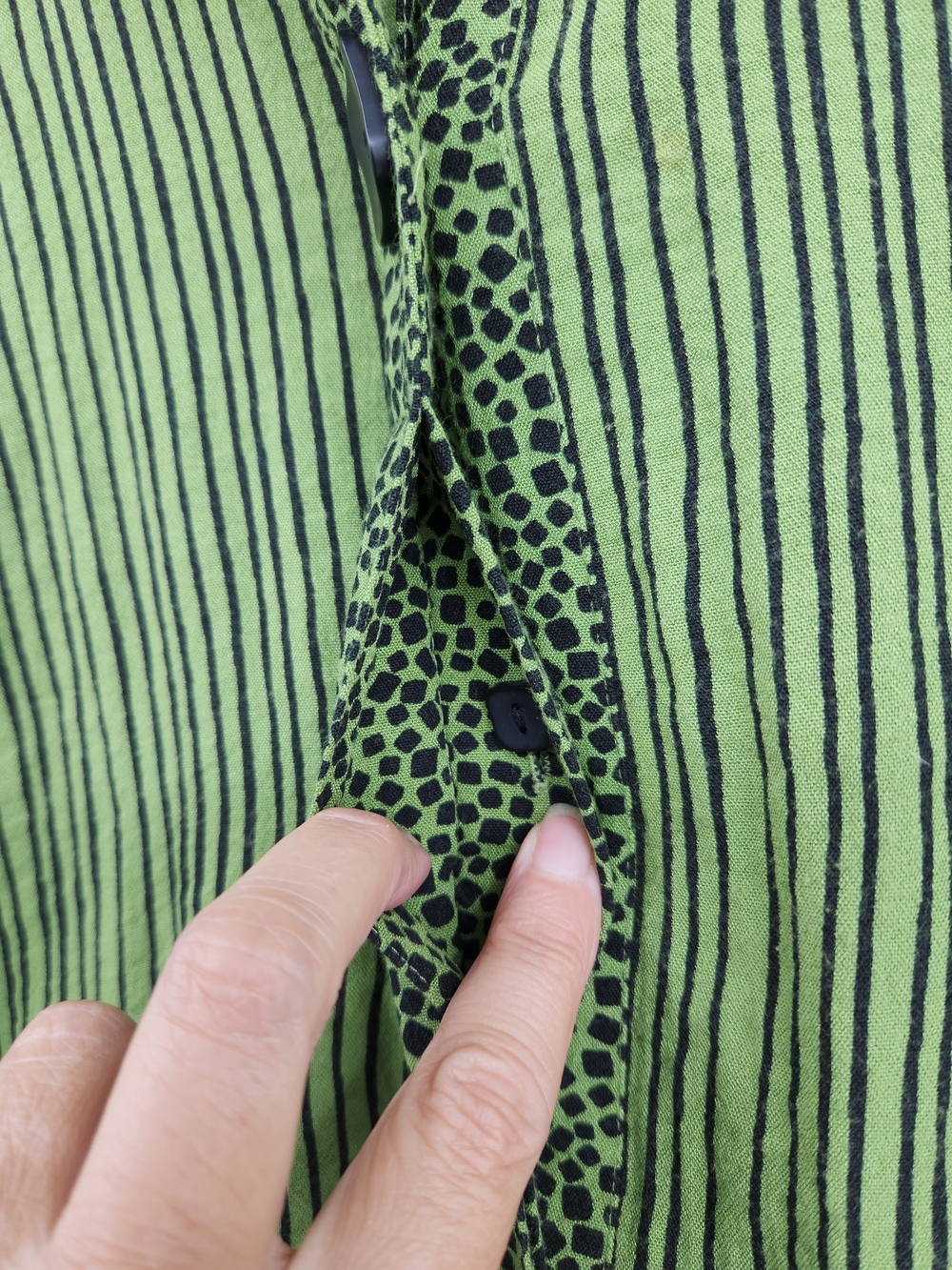 Ali Miles Striped Button Front Blouse XL Lime Green Black Artsy Top - Picture 4 of 14